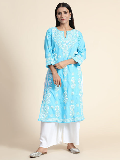 Hand Embroidery Chikankari Long Kurti for Women | Stylish Casual | Fancy